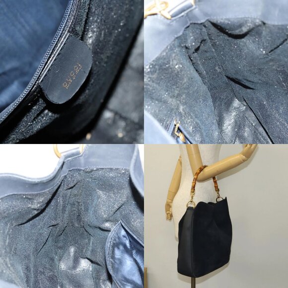 GUCCI Bamboo Shoulder Bag Suede Black Gold 001 1781 1577 Auth 127368 - Picture 13 of 14